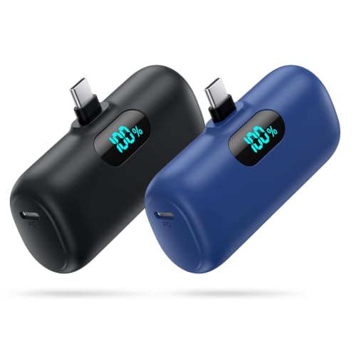 [2-Pack]Portable Charger for iPhone 17/16/15,Mini Power Bank 5000mAh PD USB C Portable Phone Charger,Travel Essential Battery Pack for iPhone 17/17 Air/16/16 pro/15/15 pro Max/Android/Samsung/Moto/LG - color: Blue+Black