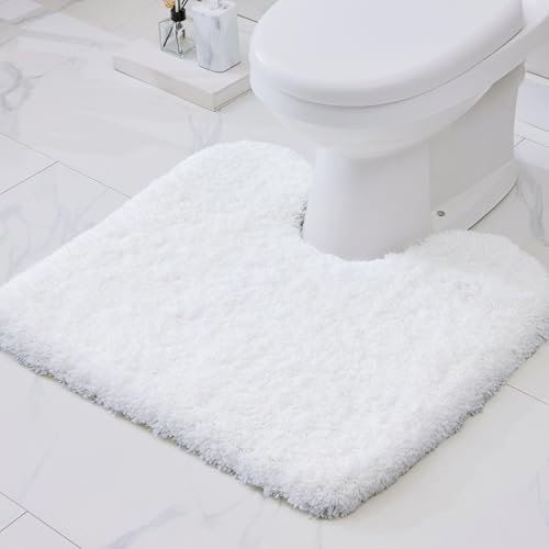 Disolla Toilet Mat 22x24 White - Non Slip Fluffy U-Shaped Contour Rug, Ultra-Soft Plush Toilet Floor Mat, Absorbent & Machine Washable - color: White, size: 1'10" x 2' (22''x24'' Toilet Rug)