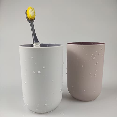 Unbreakable Reusable Drinking Cups Set of 2 Colors, Plastic Toothbrush Cup Tumblers 300 ml/10.5 oz, Dishwasher Safe (Light pink & Light gray) - color: Light pink & Light gray