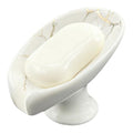 Self-Draining Soap Dish for Shower, Bathroom & Kitchen - White Ceramic Soap Holder with Gold Marble Pattern, Keeps Soap Dry, Easy to Clean