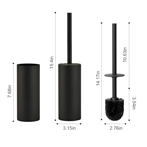 304 Stainless Steel Toilet Bowl Brush and Holder Set, Circular Floor Toilet Brush Holder, Long Handle, Bathroom Heavy-Duty Cleaner, High-End Cylinder Wall, 2 Brush Head (Black) YIGUANXIN - color: H-black
