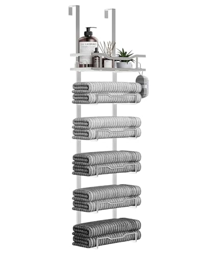Aetyord Hanging Towel Racks for Bathroom No Drill - Over The Door 6-Tier Bath Towel Storage Organizer for Small Bathrooms-Back Door Large Tiered Towel Holder Hanger for Rolled Towels RV Camper Silver - color: Silver, size: 6 tier
