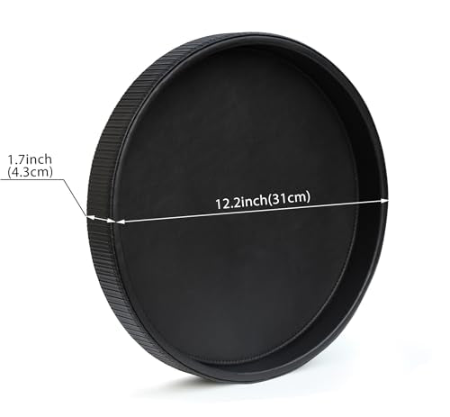 HofferRuffer Round Decorative Tray, Faux Leather Vanity Tray Decor, Decorative Catchall for Perfume, Bathroom Valet, Nightstand or Dresser (Black Stripe, Round-12" x 12" x 1.6") - color: Black Stripe
