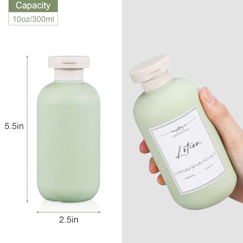 10 oz Plastic Travel Shampoo Bottles, Refillable Flip Cap Squeeze Bottles for Toiletries, Large Leakage-proof Travel Shampoo and Conditioner Container (Blue and Green) - color: Green+Blue, size: 300ml/10 oz