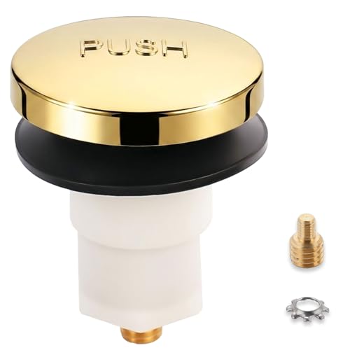 Universal Toe Touch Bathtub Drain Stopper - 3/8'' & 5/16'' Thread Studs with Star-Shaped Lock Washer, Gold(1 Pack) - color: Glod