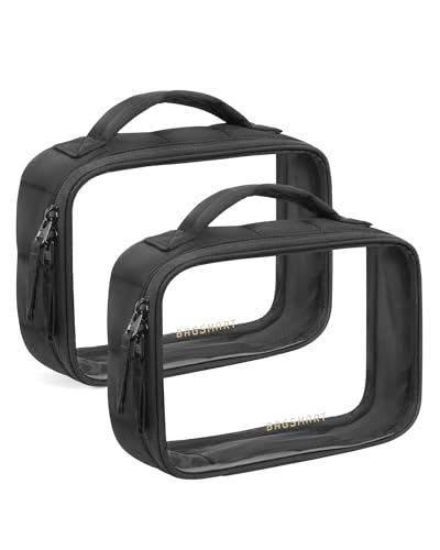 BAGSMART Clear TSA-Approved Toiletry Bag, Puffy Edges Travel Makeup Bag, Large Opening with Handle, Clear Cosmetic Bag with Double Zipper for Women (Black, 2Pack) - color: Black, size: 2Pack