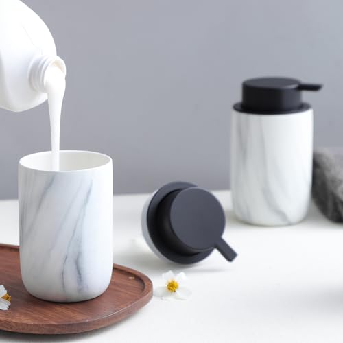 White Marble Soap Dispenser Set- Modern Ceramic Hand Soap Dispenser for Bathroom Liquid Soap for Farmhouse Kitchen Bathroom Decor 2 Pack - color: White Marble, size: Liquid dispenser