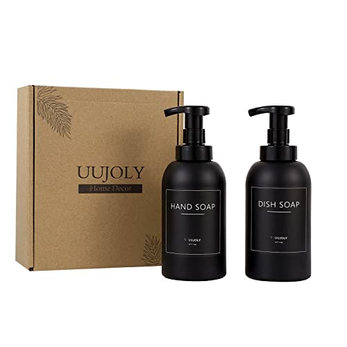 Foaming Hand Soap Dispenser Glass Jar Foam Dish Soap Dispenser for Bathroom and Kitchen Sink, Liquid Pump Bottle for Shampoo, Body Wash, Black, 2 Pack - color: Black