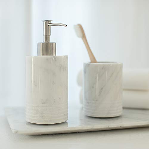 JIMEI Marble Soap Dispenser with Stainless Steel Pump for Bathroom Kitchen Countertop - Lotion & Liquid Dispenser Soap Bottle White