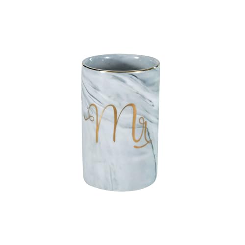Marble ceramic mug, creative ceramic toothbrush holder, simple couple mouthwash cup. (Grey & A) - color: Grey & A