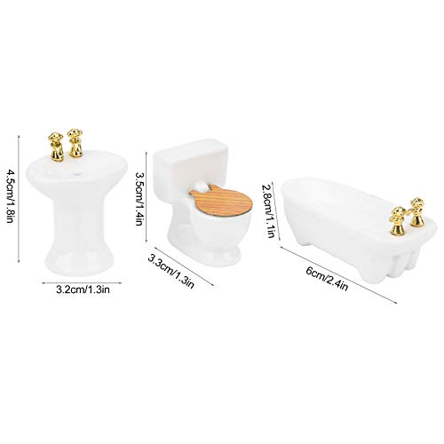 1/24 Dollhouse Miniature Bathroom Set, Simulation Ceramic Dollhouse Bathtub Toilet Sink Kit Dollhouse Furniture Accessories (A)