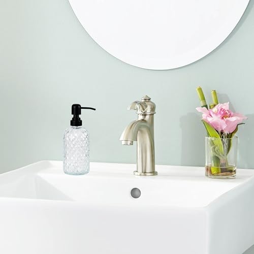 12Oz Glass Soap Dispenser with 304 Black Rustproof Stainless-Steel Pump, Refillable Glass Soap Dispenser for Kitchen, Bathroom, Farmhouse (Clear) - color: Clear