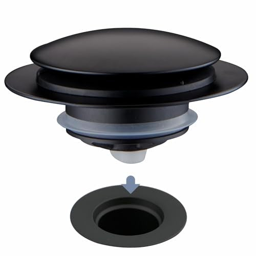 Matte Black Tub Drain Stopper, Hidrop Pop Up Universal Tub Dain Tip Toe Bathtub Drain Stopper, Fit 1.375 to 1.5 Inches, Replaces Lift and Turn, Tip-Toe and Trip Lever Drains for Tub, EZ Installation - color: Black