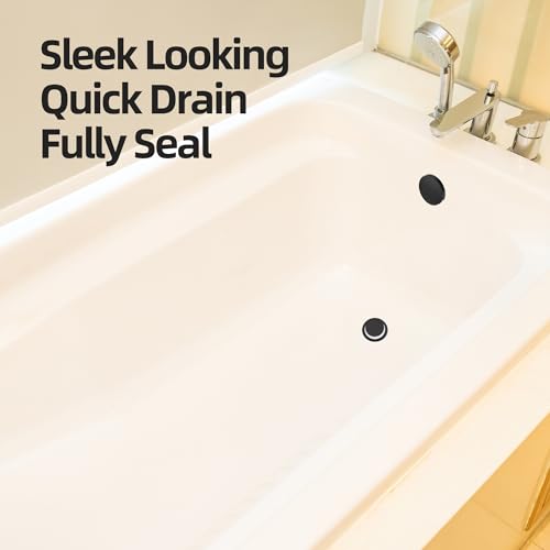 Matte Black Tub Drain Kit with Hair Catcher, Premium Brass Tip-Toe Bathroom Tub Drain Replacement and 2-Hole Overflow Faceplate, 11.5/16 UNC Bathtub Drain Stopper Assembly - color: Matte Black