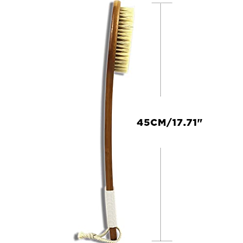 ICANdOIT-17.71Inch Natural Stiff Sisal Bristles Anti-Slip Long Handle Bath Brush,Bent Handle Shower Scrubber for Exfoliating,Shower Back Brush,Exfoliation Set with Pumice Stone(1 Pack) - size: 17.71"Stiff Sisal Bristles Back Brush+Pumice-2Pack