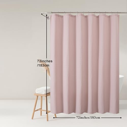 OWENIE Blush Shower Curtain, Waffle Weave Heavy Fabric Shower Curtain for Bathroom, Waterproof Thick 420G/M Textured Soft Elegant Luxury Hotel Spa Bath Curtains, Machine Washable, Blush, 72W x 72L - color: Blush, size: 72"W x 72"L (Pack of 1)