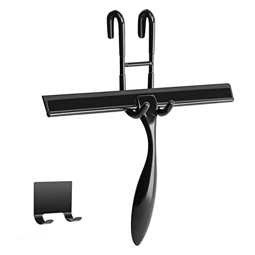 Simtive 10-Inch Shower Squeegee Set, Includes Shower Door Hook and Adhesive Hook, Squeegee for Shower Doors, Mirror and Window, Black - color: Black, size: 10-Inch