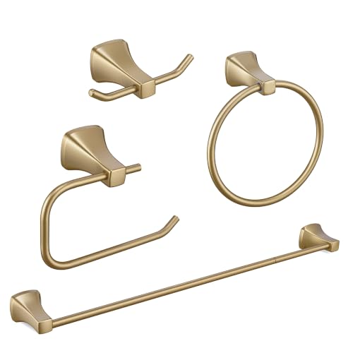 4 Piece Gold Bathroom Hardware Set - Brushed Gold Bathroom Accessories, 23.6 Inch Towel Bar | Towel Hook | Toilet Paper Holder | Hand Towel Holder (Dark Champagne Bronze) - color: Dark Champagne Bronze