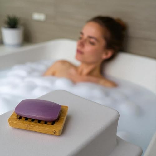 Bamboo Soap Dish – 2-Pack Self-Draining Soap Dish for Shower – Natural Bamboo Wood Tray for Bathroom with Drainage – Wooden Holder for Kitchen, Bath, Sink