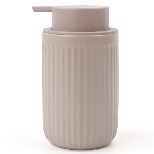 BosilunLife Dish Hand Soap Dispenser - Khaki Liquid Pump Soap Dispenser for Bathroom Decro 12oz Ceramic Kitchen Dish Dispenser with Rust-Proof Liquid Pump Modern Refillable Lotion Bottles - color: Khaki Lotion Pump