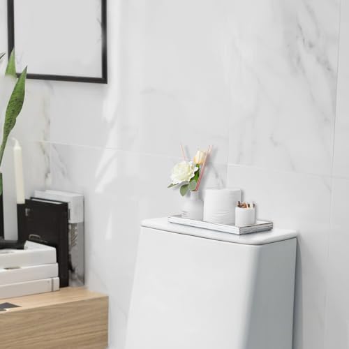ALELION 11.7" White Bathroom Vanity Tray for Counter - Decorative Tray for Toilet Tank Makeup Perfume Jewelry Catchall Coffee Table - Wooden Kitchen Countertop Organizer for Soap Dispenser - color: Whitewashed, size: 11.7" x 6" x 0.8"