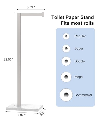 Freestanding Toilet Paper Holder Stand Brushed Nickel SUS 304 Stainless Steel Rustproof 22 Inch Rotating Bathroom Tissue Roll Holder for 4 Rolls with Marble Base by HOMEMYSTIQUE - color: Brushed Nickel