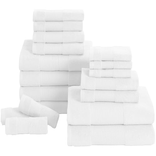 Modern Threads Air Cloud 18-Piece Towel Set - 100% Zero-Twist Cotton, 500 GSM, Quick Dry & Plush, White - color: White, size: 18 Pcs Towel Set