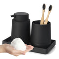 GAHEFY Black Bathroom Countertop Accessories Set - Foaming Soap Dispenser and Toothbrush Holder with Silicone Boot,Vanity Tray (Black Foam) - color: Black Foam