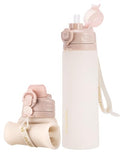 TakeToday Collapsible Water Bottles 21oz (600mL), Foldable Platinum Silicone Travel Water Bottle with Straw & Carry Strap, Leak-Resistant Screw Lid, Wide Mouth, BPA-Free for Hiking, Camping, Travel - color: Desert Sand