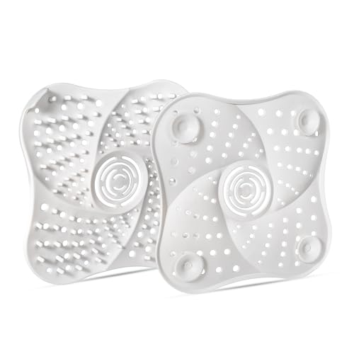 Silicone Hair Catchers Drain Screens 2-Pack, 5.31-inch Square Shower Drain Protectors Strainers with Suction Cup Suit for Showers, bathrooms, Sinks, Floor drains (White)