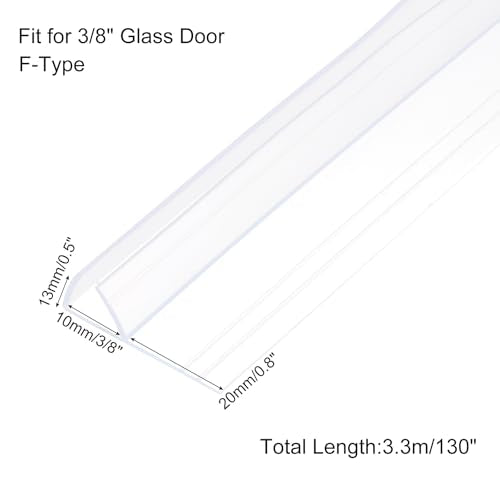 uxcell Shower Door Side Seal, WidenF-Type Shower Door Sweep for 3/8" Glass 130" Long Silicone Frameless Glass Door Seal Strip, Stop Shower Leaks, Clear - size: 3/8" Glass 130" Long