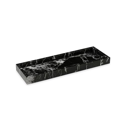 Bey-Berk Atticus Black Zebra Marble Bath Tray, 14.25" Rectangular Vanity Organizer, Bold Stone Accent - color: Black Zebra
