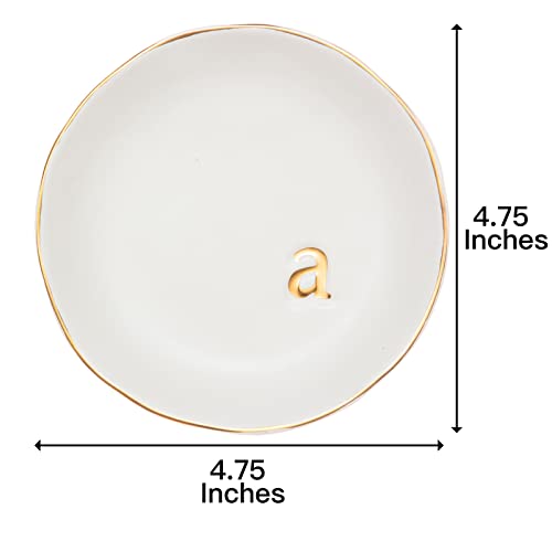 COLLECTIVE HOME Ceramic Jewelry Tray, Trinket Dish, Gifts for Women (A) | Mother's Day, Birthday, Christmas, Engagement Gifts, Vanity, Nightstand Decor, Embossed Gold Monogram Ring Dish with Gift Box - color: A