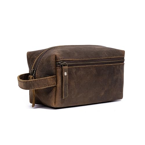 KomalC Travel Toiletry Bag – Premium Leather Dopp Kit for Men & Women with Water-Resistant Lining & Spacious Zippered Organizer - style: 3 Zip Hunter
