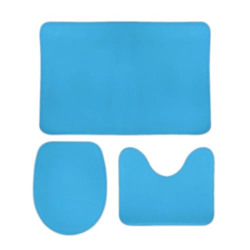 Bathroom Rugs Set 3 Piece Blue Modern Trendy Stylish Bath Rug Mat Set, Non Slip Absorbent Bathroom Decor Mat, Toilet Lid Cover & U Shaped Contour Rug - color: Blue, size: 1'8" x 2'6" (Rectangular)