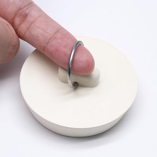 Bonsicoky Rubber Drain Stopper, 2 Pcs, 2 to 2-1/8 Inch, White | Bathtub Drain Plug, Hanging Ring, Kitchen and Bathroom - size: 2 Inch to 2-1/8 Inch