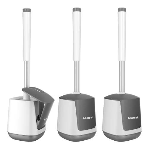 SetSail Toilet Brush 3 Pack Toilet Bowl Brush and Holder Toilet Cleaner Brush with Nylon Bristles Ventilated Toilet Brushes for Bathroom with Holder for Toilet Scrubber Cleaning, White & Grey - color: White & Grey, size: 3 packs