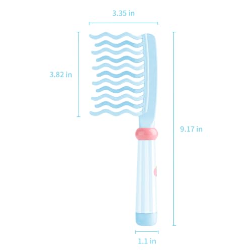 Wide Tooth Comb for Curls, Detangling Comb with Double Row Wavy Tooth for Curly/Wavy/Thick/Long/Wet & Dry Hair, Detangler Hair Brush Large Tooth Shower Hair Comb for Women Girl Men - color: Blue