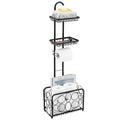 Oasis Creations Toilet Paper Holder Tissue Rack Stand with Magazine Toilet Roll Storage Basket- Freestanding, Black Metal - color: Black