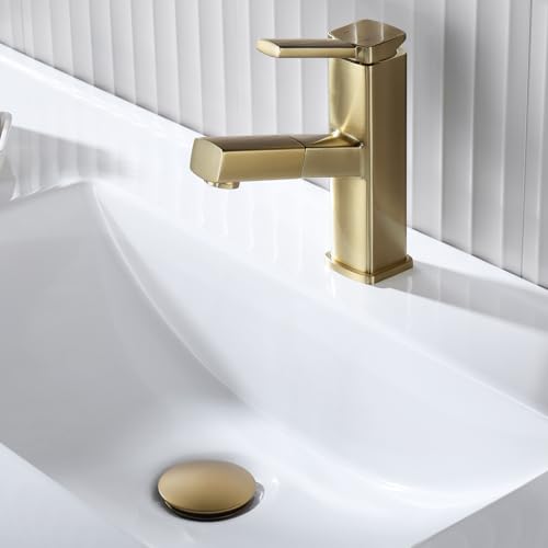 KAIYING Pop Up Drain, Bathroom Sink Drain Stopper, Vessel Sink Drain Assembly with Detachable Basket Stopper, Anti-Explosion and Anti-Clogging Drain Strainer (NO Overflow, Brushed Brass) - color: Brushed Brass, style: NO Overflow