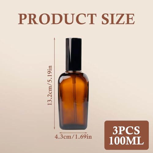 3Pcs 100ml / 3.4oz Amber Glass Bottles with Pump, Refillable Travel Containers, Leakproof Lotion Pump Dispensers for Skincare Liquids & Body Care Supplies