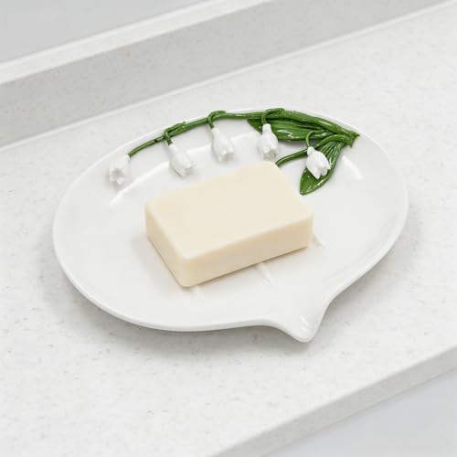Flower Ceramic Soap Dish, Modern White Bar Soap Holder, Easy to Clean Multi-Purpose Soap Tray for Sponges, Jewelry, Bathroom Shower & Kitchen