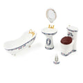 Dollhouse Bathroom Set 5PCS Miniature Porcelain Furniture 1/12 Victorian Dollhouse Furniture White Ceramic Toilet Bathtub Washbasins Decoration Accessory (Blue) - style: Blue