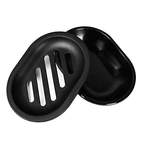 Topsky Soap Dish for Shower, 2pcs Soap Dishes Soap Savers for Bar Soap, Soap Bar Holder Shower with Drip Tray, Plastic Soap Holders with Drain for Kitchen Sink, Easy to Clean, Keeps The Soap Dry - color: Black
