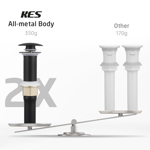 KES Black Pop Up Drain Stopper for Bathroom Sink, Sink Drain with Hair Catcher Without Overflow, 2 Pack, Matte Black, All Metal Rustproof 304 Stainless Steel, S2013D-BK-P2 - color: Black, style: for NO overflow sink,2-pack