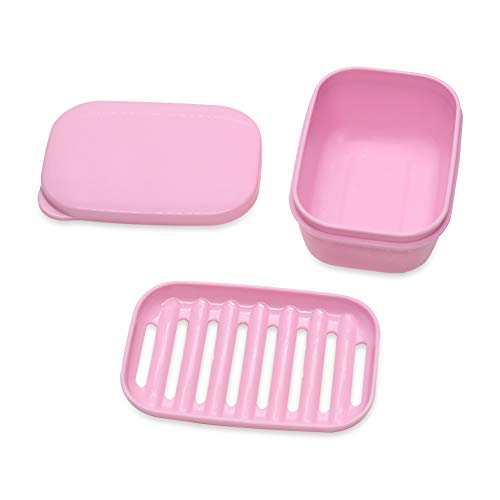 Soap Dish 2 Pack Waterproof Portable Soap Tray for Travel, Home, Outdoor, Camping, Gym - Light Pink - color: Light Pink