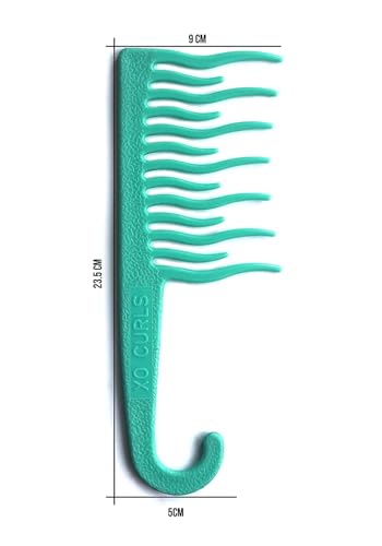 XO Curls Shower Detangling Comb - wide tooth comb with hook for easy hanging in shower, removes knots and tangles gently - color: Green