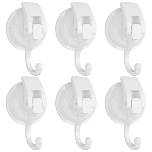 Heavy Duty Vacuum Suction Cup Hooks, White Plated Polished Super Suction for Kitchen Bathroom, 6 Pack - color: White