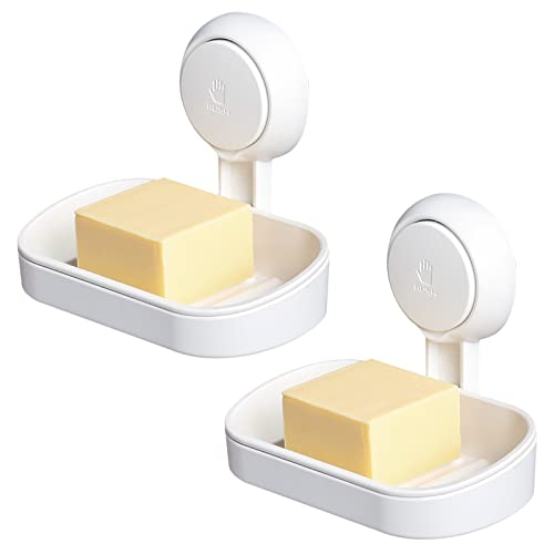 TAILI Soap Holder Soap Dish for Shower, Suction Cup Soap Holder for Shower Wall, Bathroom Accessories, Removable Strong Hold Soap Saver, Drill Free, White 2 Set - color: White, size: 2 Set