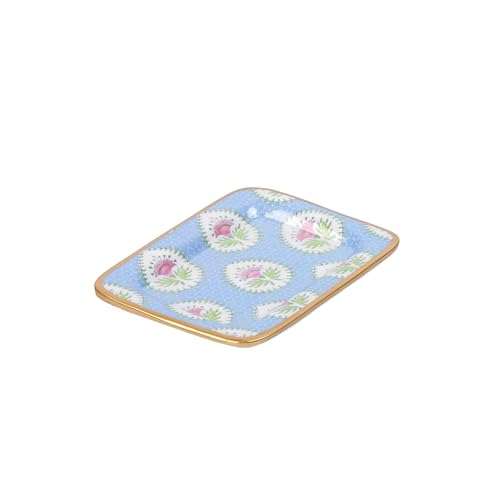 Jaye’s Studio Decorative Trinket Tray, Jewelry Plate, Catchall Dish for Bathroom, Dresser, Nightstand, Entryway, Blue and Pink, Chinoiserie Dish, Gold Tray, Daphne Laney Collection - color: Multicolor